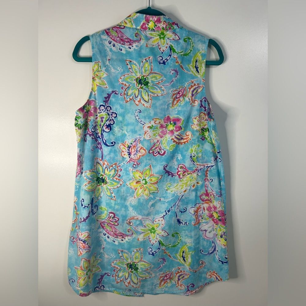 Lauren Ralph Lauren women .Blue Pink Sleeveless Midi Dress 100% cotton Vacation. - Picture 8 of 12